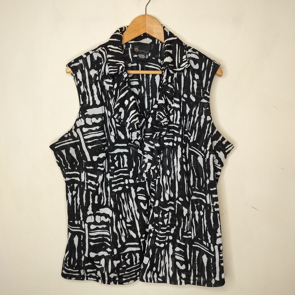 Firat Option Too Top Sleeveless Mesh‎ Black White Ruffled